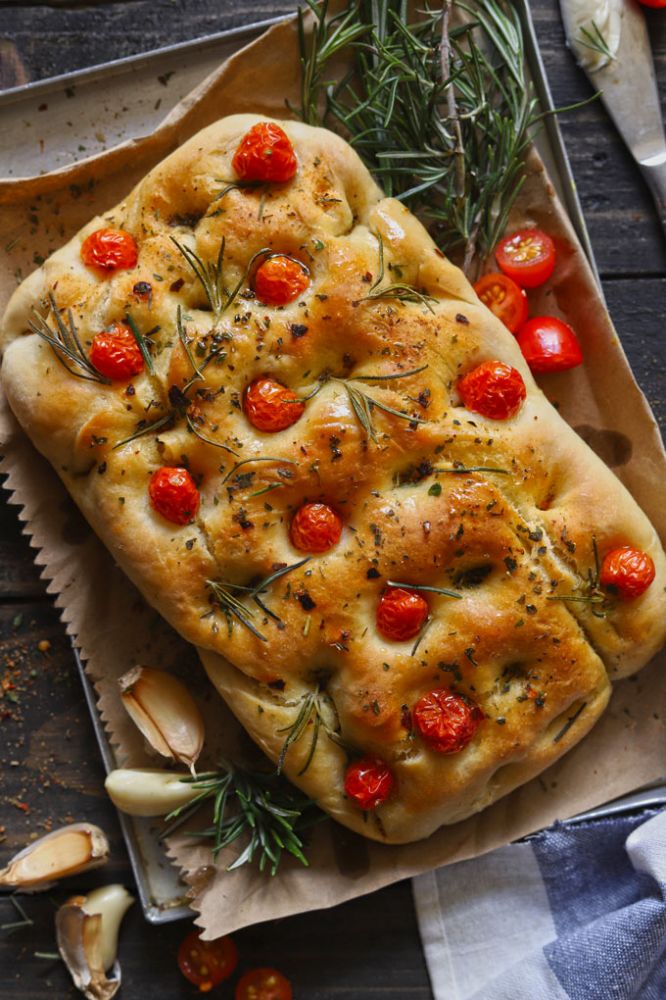 Italian Focaccia with Olives and Oil